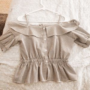 Plaid off the shoulder blouse